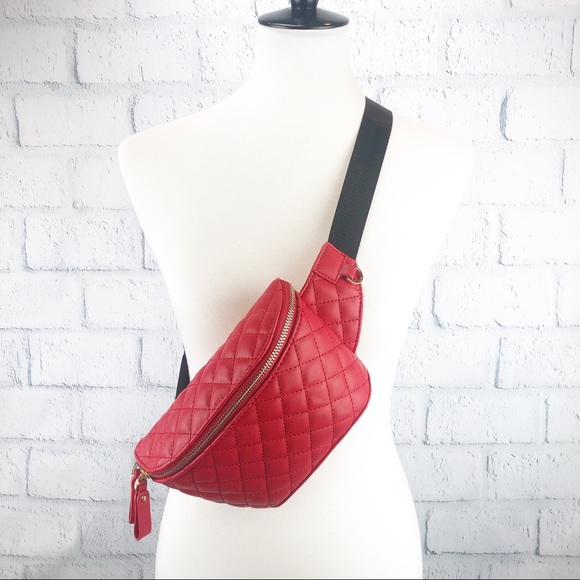 Red Quilted Belt Bag Fanny Pack - Picture 1 of 8
